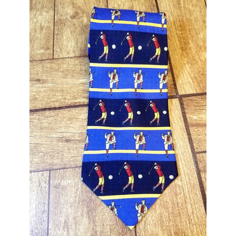 Tommy Hilfiger Blue Striped Golfers Multicolored Pointed Silk Textured Tie